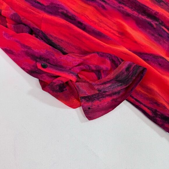 Catherine's Shirt Womens 3X Red Sheer Tunic Top Beaded Flowy Asymmetric Hem New - Picture 5 of 10